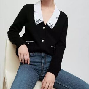 Maje MARIANNY / Embroidered Poplin Collar Cardigan